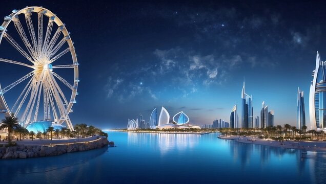 Skyline Sparkles Behind Spinning Dubai Eye