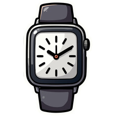 Illustration of a modern square smartwatch with black strap, perfect for technology concepts
