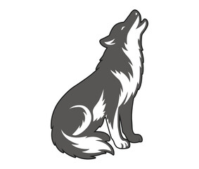howling wolf vector illustration, black and white wolf graphic art