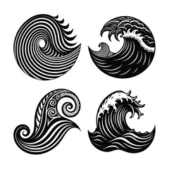 A tribal wave pattern set silhouette white background