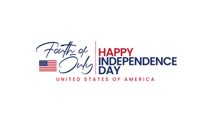 Fourth of July Happy Independence Day of America, Modern Calligraphic Typography Text with USA Flag Icon, Holidays Greeting Card Banner Template Vector Illustration