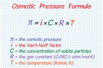 Osmotic Pressure formula. School. Notebook. Cage. Homework.  Education. Science. Vector illustration.