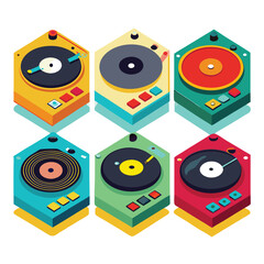 Fototapeta premium Six record player set isolated on white background