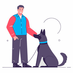 man with germen shepherd  