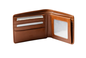 Open empty brown wallet reveals nothing