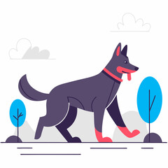 walking germen shepherd dog