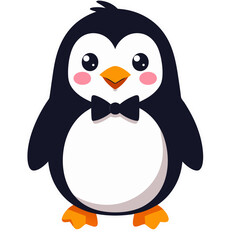 Obraz premium Cute cartoon penguin with bow tie isolated on a black background full body image