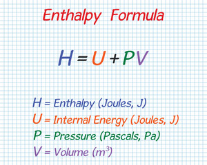 Enthalpy formula. School. Notebook. Cage. Homework.  Education. Science. Vector illustration.