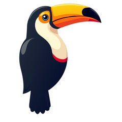 Naklejka premium Vibrant cartoon illustration of a toucan bird with a bold outline against black background