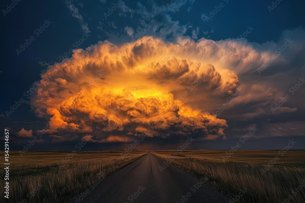 Poster Dark clouds shift dramatically as weather changes over an open field, weather changes inside the dark clouds in the sky