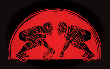 American Football Players Ready to Fight Action Cartoon Sport Graphic Vector