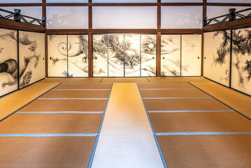 View at the Interior of Ryoanji-Goryonoshitacho Zen garden in the streets of Kyoto - Japan