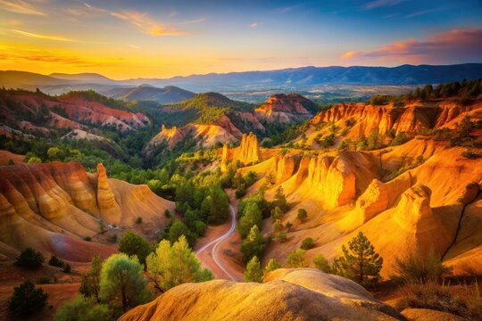 Rustrel Ochre Trails, Provence, France: Bokeh Photography, Colorful Landscape, Hiking Path, Scenic Vista, Geological Formation