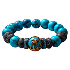 Island bead bracelet with lava rock stones, tropical cutout, isolated on transparent background