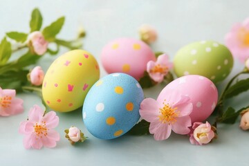 Obraz premium easter eggs and spring flowers