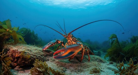 Underwater Lobster Posing on Ocean Floor Sand