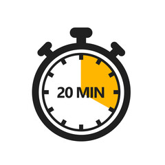 20 Minute Timer Icon in a Modern Flat Style. A Clock, Stopwatch, or Chronometer Displaying a Twenty Minute Mark. Ideal for Cooking Duration or Countdown Display