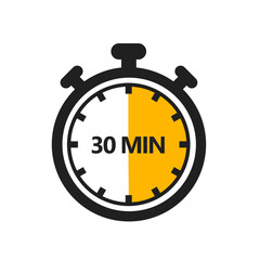 30 Minute Timer Icon in a Modern Flat Style. A Clock, Stopwatch, or Chronometer Displaying a Thirty Minute Mark. Ideal for Cooking Duration or Countdown Display