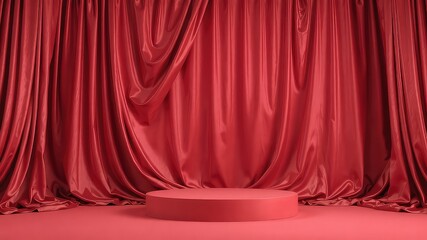 Elegant Presentation Backdrop with Round Stage and Draped Fabric, Perfect for Product Showcase or Event Announcement