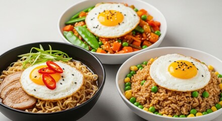 Variety Of Bowls With Egg and Vegetable
