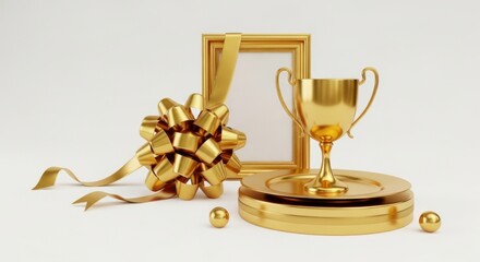 Golden Trophy Frame with Ribbon Gift Decoration