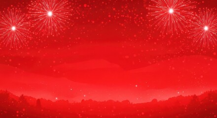 Red Sky with Firework Landscape Background Wallpaper
