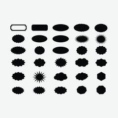 High-quality digital vector of 20 black silhouette shapes including stars, clouds, ovals, and hexagons. Perfect for design projects, logos, and minimalist artwork.