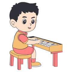 boy playing piano Kid Education School Illustration Cartoon