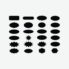High-quality digital vector of 20 black silhouette shapes including stars, clouds, ovals, and hexagons. Perfect for design projects, logos, and minimalist artwork.