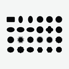 High-quality digital vector of 20 black silhouette shapes including stars, clouds, ovals, and hexagons. Perfect for design projects, logos, and minimalist artwork.