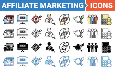 Affiliate marketing banner icon set with multiple style. 