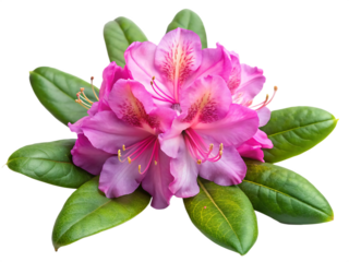 Vivid Pink Rhododendron Blossom with Lush Green Leaves A I G E N E R A T E D isolated on a transparent background