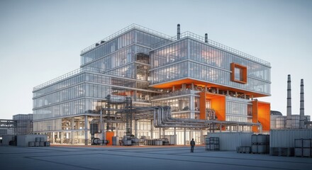 Contemporary Industrial Building Design with Large Glass Facade