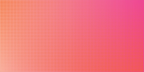 Pink orange polka dots gradient halftone background. Pop art cartoon dot texture with comic graphic design, Horizontal abstract pattern wall for cover digital technology.