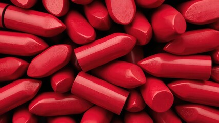 A Pile of Intense Red Lipsticks, an Array of Vibrant Color, Texture, and Style Laying Close Together