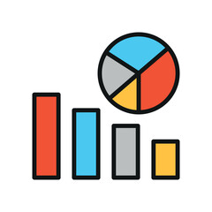 Pie graphic with colored slices enhances clarity in any business icon set.