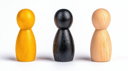 Three Wooden Peg Figures Representing Diversity