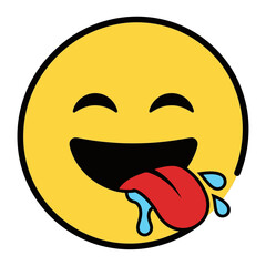 Obraz premium Delicious Yummy Emoticon eMOGE.ai Style Cartoon Happy Face with Drooling Tongue Illustration