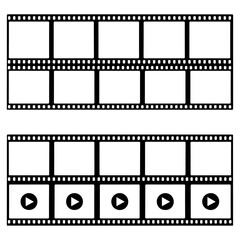 Filmstrip Frames with Play Buttons Blank Film Reel Template for Movie, Cinema, and Video Projects