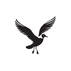 Soaring Seagull Silhouette Vector Art – Coastal Bird in Flight with Outstretched Wings, Minimal Black Outline Perfect for Nautical Themes, Beach Decor, and Ocean Wildlife Logos


