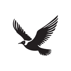 Soaring Seagull Silhouette Vector Art – Coastal Bird in Flight with Outstretched Wings, Minimal Black Outline Perfect for Nautical Themes, Beach Decor, and Ocean Wildlife Logos


