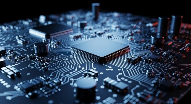 Advanced Microchip Technology on Circuit Board - Powered by Adobe