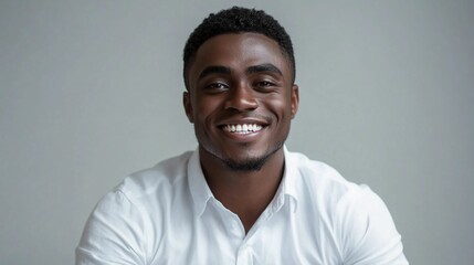 Fototapeta premium Man Smiling in White Shirt
