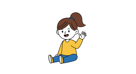 The Joyful Little Girl Illustration With a Yellow Sweater and Blue Jeans Design