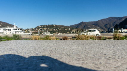 Lakeside Serenity: Granite Tabletop with Mountain View