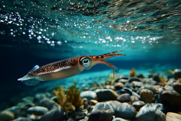 Naklejka premium cuttlefish underwater in the sea