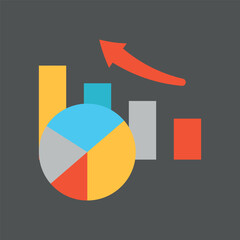 Pie chart in vibrant segments builds a bright and modern visualization icon.