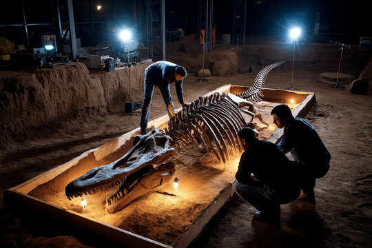 archeological discovery of a t rex skelleton --ar 3:2 --profile zdpe9bu --v 7 Job ID: 7af44825-b45c-4b51-857f-313fd22cec59