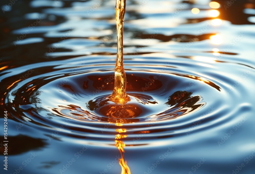 Aufkleber luminous stream cascading into dark liquid surface, creating mesmerizing ripples and light