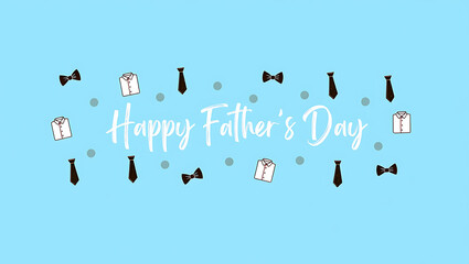 Happy Father's Day: A Blue Minimalist Design with  Dress Shirt, Bow Tie, and Tie Icons